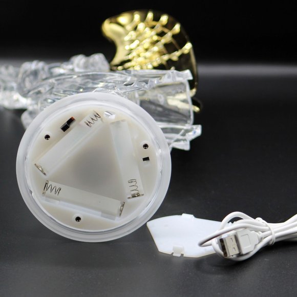 Angels Wings Trumpet Led Light Up Figurine Swirling Glitter Sparkling Snow Globe - Picture 8 of 8